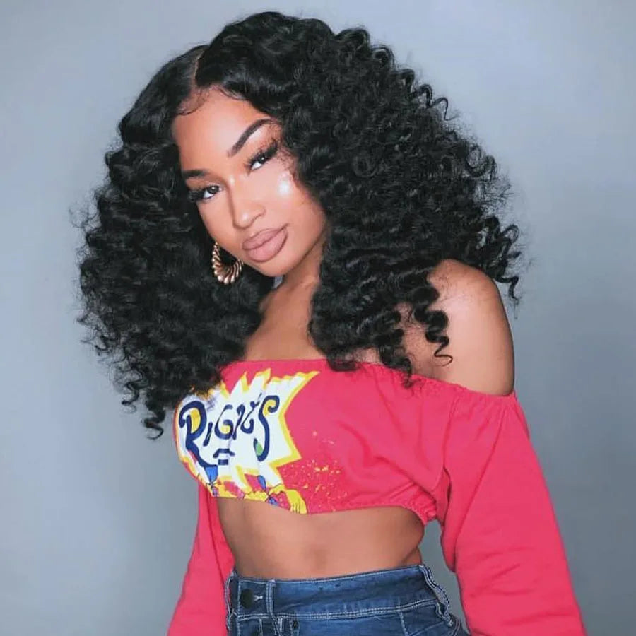 Ihomed Bouncy Curly Short Bob 16Inches 180Density 13x4 Lace Front Synthetic Hair Wigs for Black Women Glueless Transparent Lace Wigs