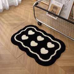 Ihomed Black And White Love Rug Ins Tufted Soft Living Room Carpet Bathroom Absorbent Non-Slip Door Mat Kitchen Mat Room Decoration