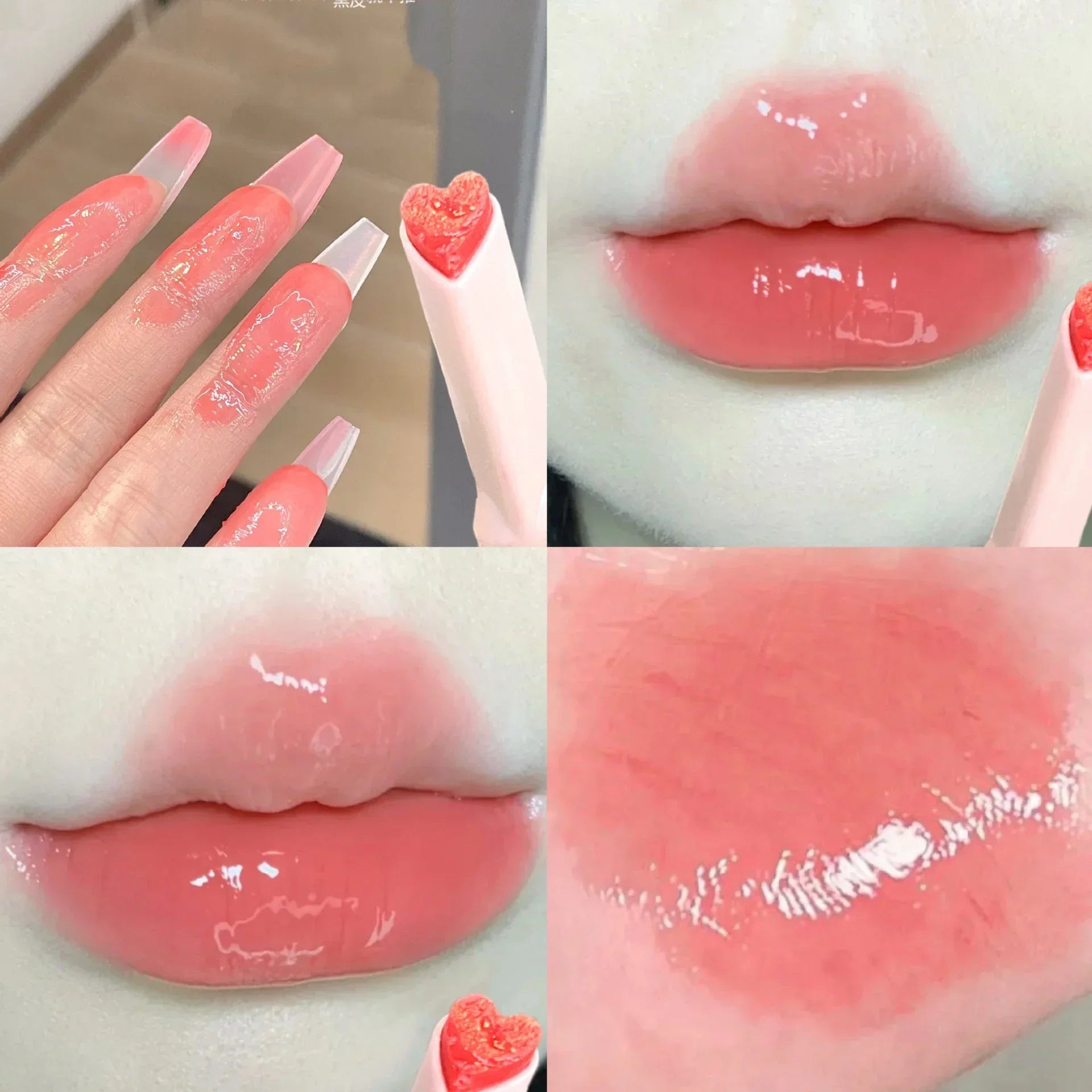 Ihomed Moisturising Lipstick Pen Waterproof Jelly Lip Glaze Mirror Water Lipstick Heart-shaped Lip Gloss Non-stick Cup Korean Cosmetic