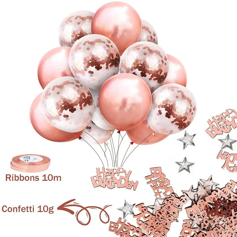 Ihomed 46pcs Rose Gold Mixed Confetti Latex Balloons Happy Birthday Party Decorations Adult Kids Anniversary Globos Background Supplies