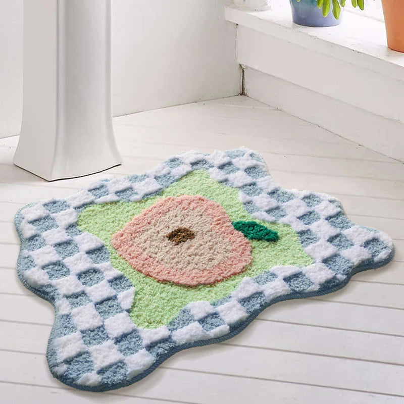 Ihomed Tufted Fruit Bathroom Mat Soft Fluffy Grids Rug Bedroom Bedside Carpet Door Floor Anti Slip Pad Aesthetic Home Warm Decor