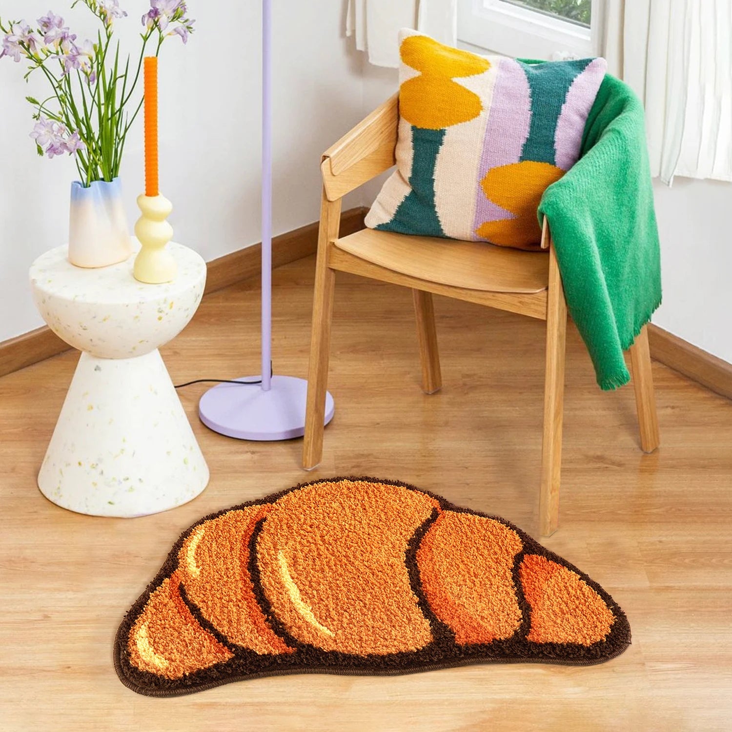 Ihomed Brown Croissant Shape Tufted Rug Non-slip Hallway Entrance Bread Rug Home Warm Decoration Accessories Anti-Slip Floor Safety Mat