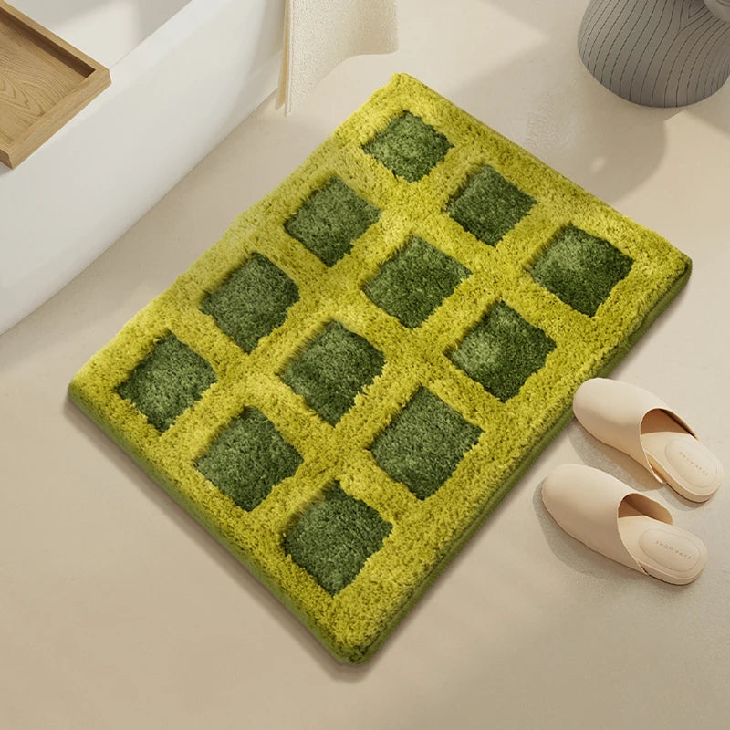 Ihomed Tufting Green Field Bathroom Rug Bathmat Carpet Living Room Toilet Kitchen Floor Mat Door Pad Soft Anti Slip Dorm Home Decor