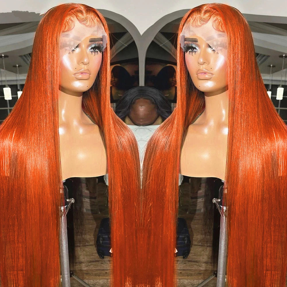 Ihomed 13X4 13X6 Hd Lace Frontal Wigs Orange Ginger Colored Lace Front Wig Human Hair 100% Bone Straight Lace Front Wig For Black Women