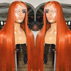 Ihomed 13x6 Straight Ginger Orange Lace Frontal Wigs Human Hair 30 32 36 Incn 13x4 Transparent Lace Front Wigs For Women 200 Density