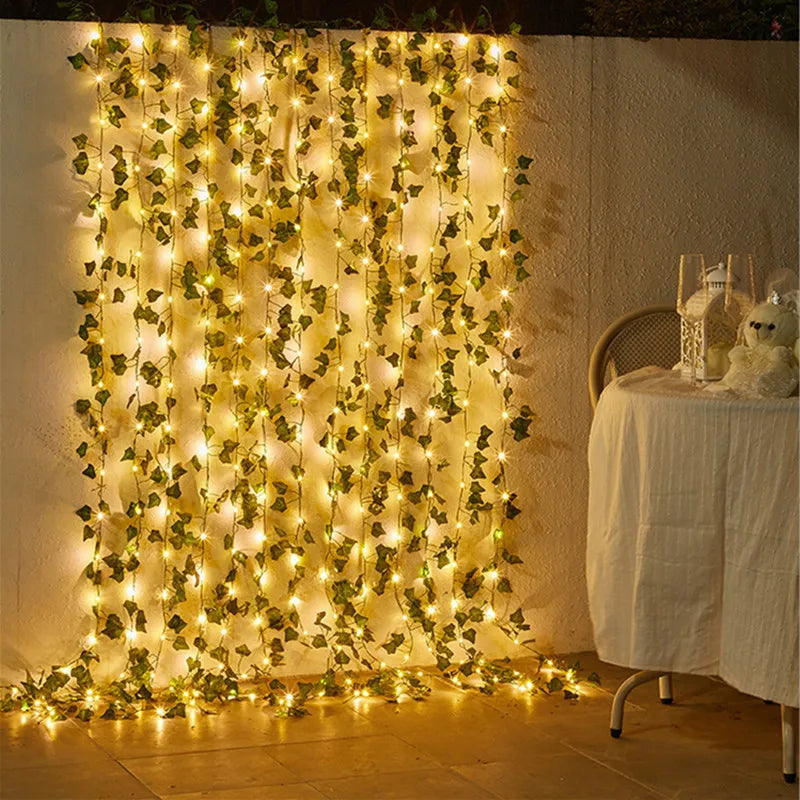 Ihomed Flower Green Leaf String Lights Artificial Vine Fairy Lights Battery Powered Christmas Tree Garland Light for Weeding Home Decor