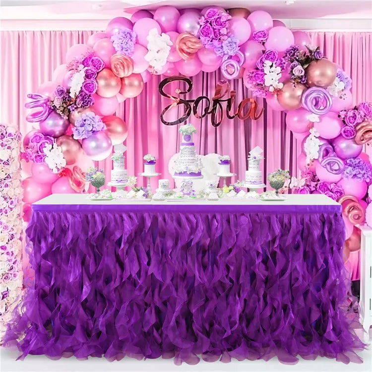 Ihomed Fashion Tulle Ruffle Curly Table Skirts Table Cloth for Kids' Birthday Party Wedding Decoration Tablecloth Christmas Decorations