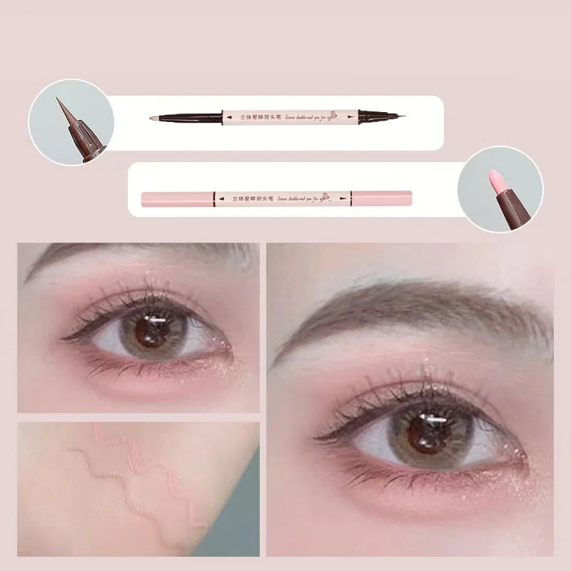 Ihomed Double Head 7 Colors Eyeliner Pen Matte Glitter Lying Silkworm Waterproof High Pigment Matte Eyeliner Lasting Shiny Eyes Makeup