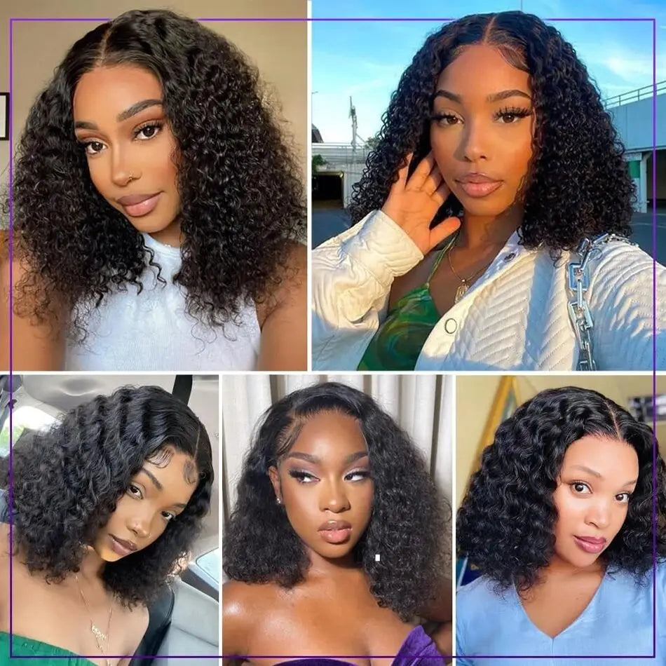 Ihomed Glueless Curly Wigs Human Hair Kinky Curly Bob Wig 13x4 HD Lace Frontal Wigs Human Hair for Women Wear and Go Deep Wave Bob Wig