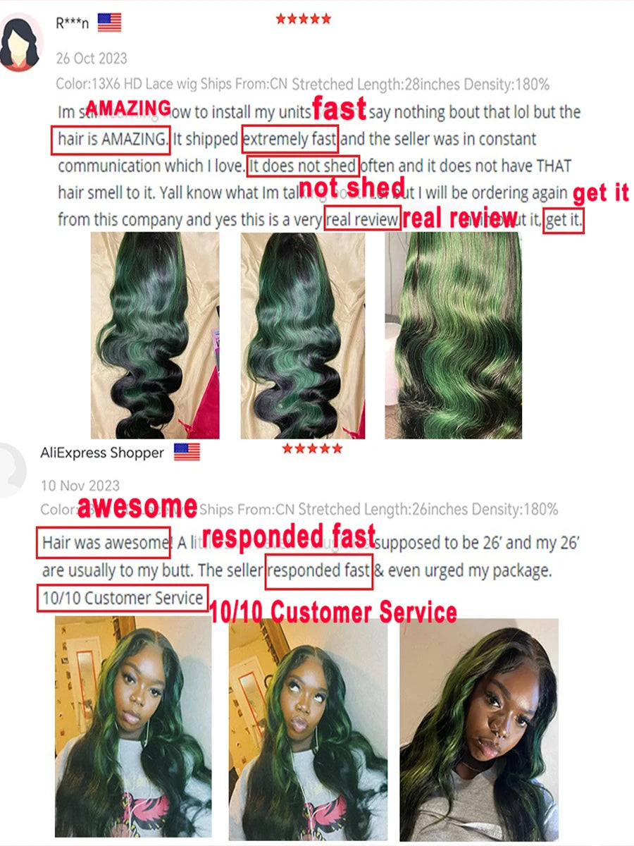 Ihomed Highlight Green Lace Front Human Hair Wigs 38 Inch Ombre Colored Body Wave Lace Front Wig Remy Human Hair HD Lace Frontal Wig