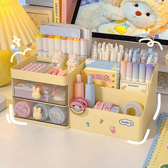 Ihomed Multifunctional Kawaii Pen Holder Organizer Desktop Stationery Pencil Storage Box Drawer Desk Cute Ins Multi-layer Storage Box