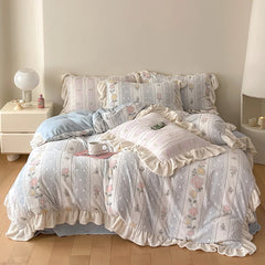 Ihomed New Winter Rose Velvet Bedding Set Romantic Lace Ruffles Comforter Sets Fluffy Milk Velvet Duvet Cover Set Eldense Bed Sheet