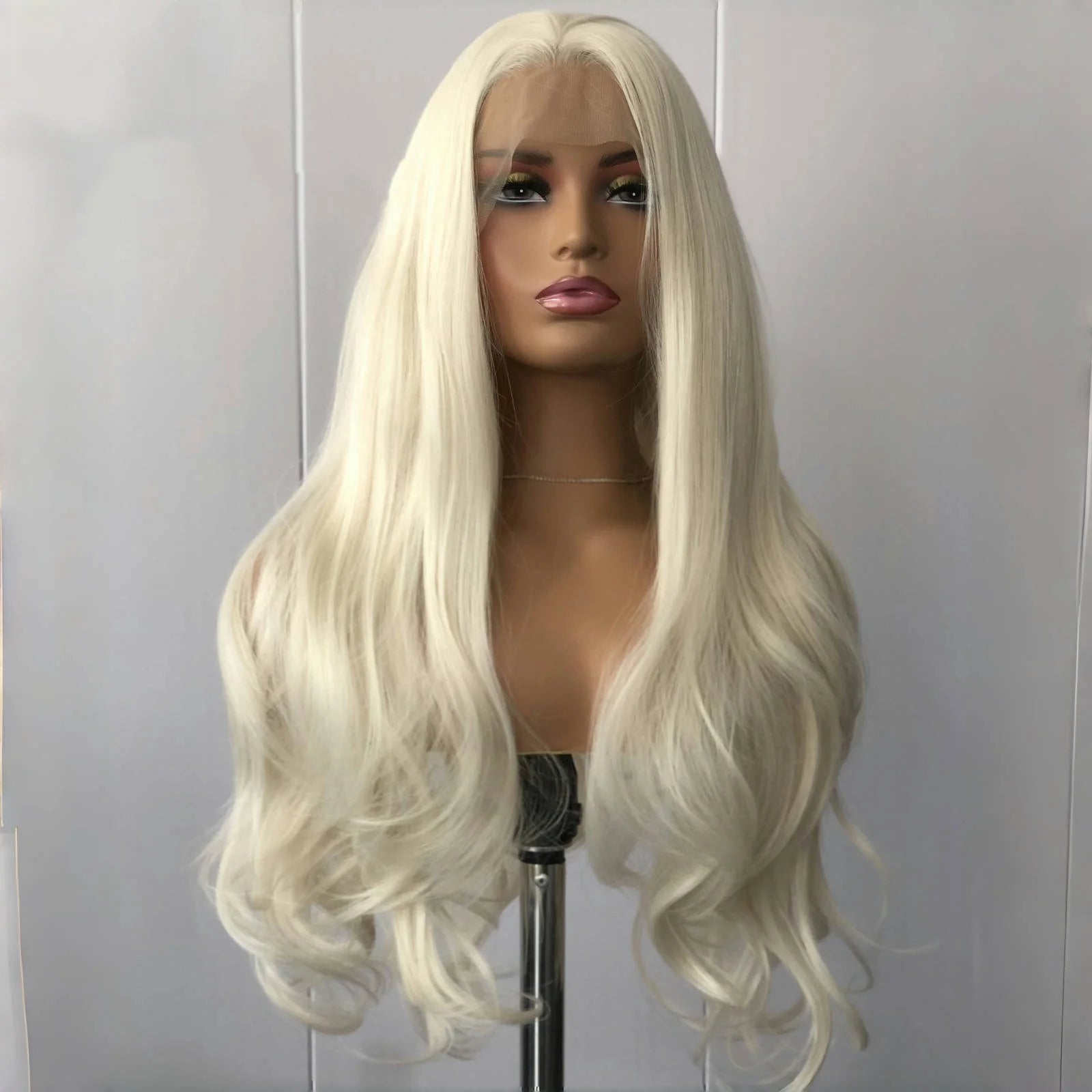 Ihomed Platinum Blonde Wig Long Curly Wavy Synthetic Lace Front Wig Natural Wave Colored Hair 13X4 Lace Frontal Wigs for Women Party