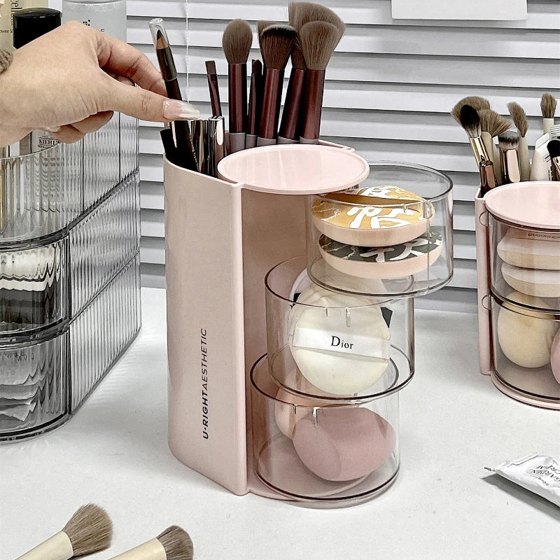 Ihomed Rotating Powder Puff Storage Box Dust-proof Desktop Beauty Egg Air Cushion Rack Multi-layer Lipstick Makeup Brush Storage Rack