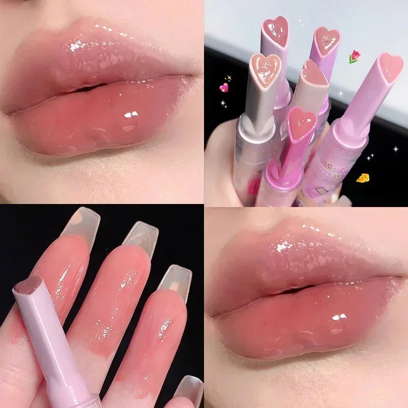 Ihomed Moisturising Lipstick Pen Waterproof Jelly Lip Glaze Mirror Water Lipstick Heart-shaped Lip Gloss Non-stick Cup Korean Cosmetic