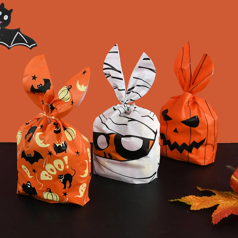 Ihomed 25/50pcs Halloween Cookies Candy Bags Trick Or Treat Ghost Pumpkin Rabbit Ear Snack Gifts Packing Bags For Halloween Party Decor