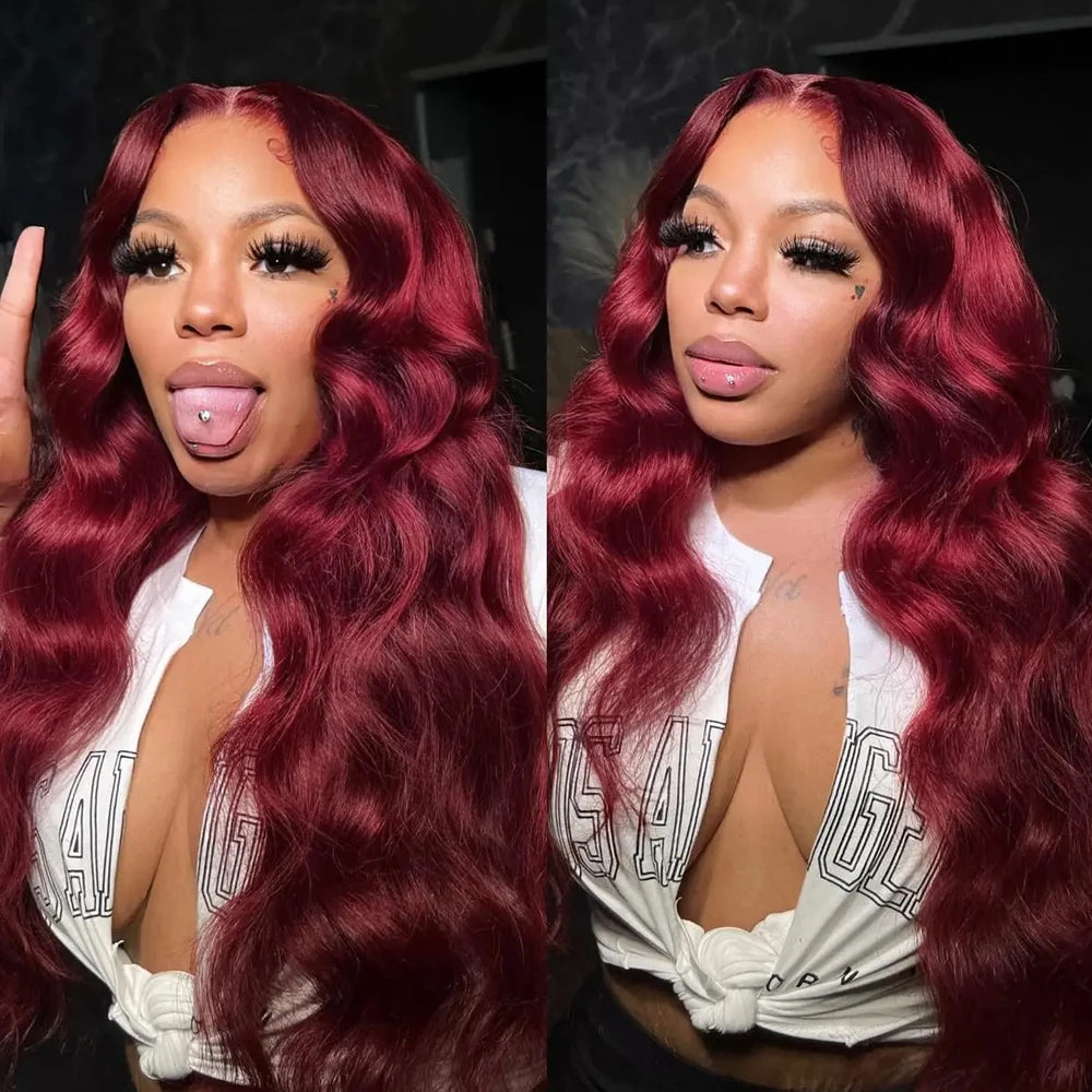 Ihomed Body Wave Glueless 5X7 5X5 Lace Front Wigs Human Hair Wig Burgundy 99j Lace Closure Wig Remy Colored Lace Wigs For Women