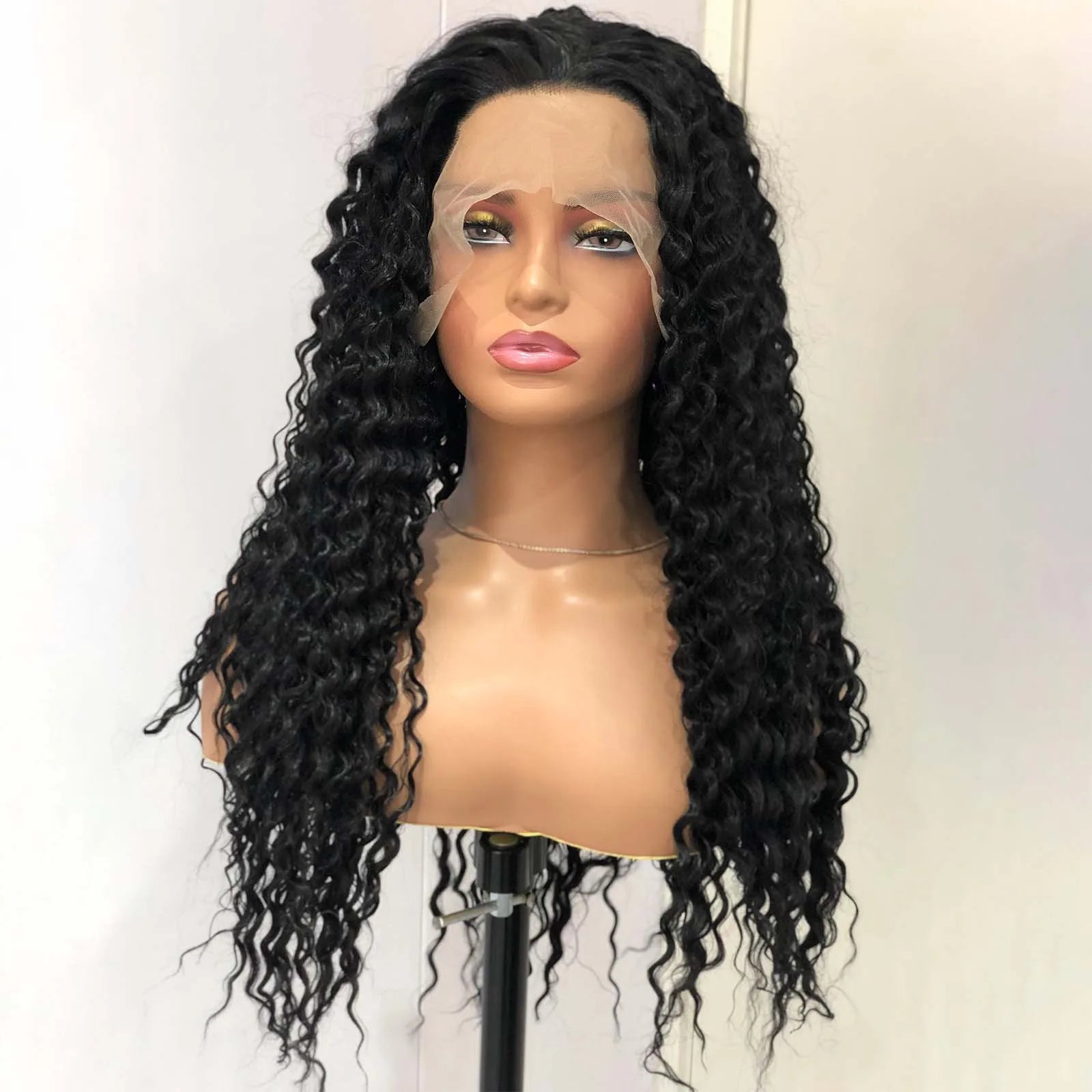 Ihomed Black Wig Deep Curly Synthetic Lace Front Wig Glueless Frontal Long Black Hair Afro Kinky Curly Wigs for Black Women Party Daily