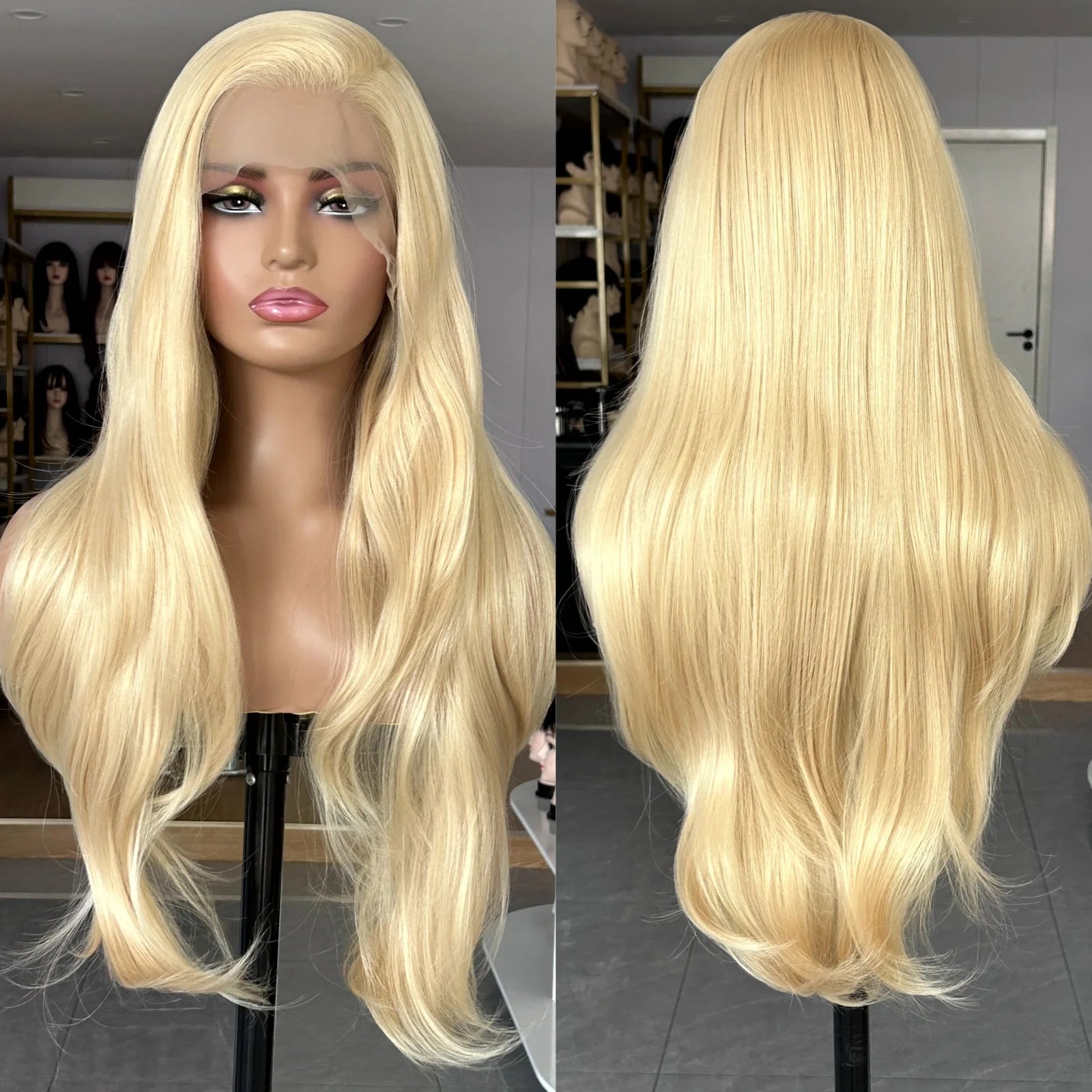 Ihomed Long Blonde Wig Natural Wavy Synthetic Lace Front Wig Layered Platinum Colored Hair 13X4 Frontal Honey Blonde Wigs for Women