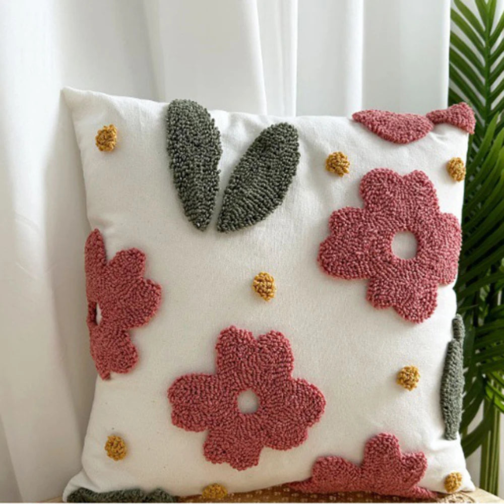 Ihomed Simple Floral Embroidery Throw Pillow Case Decorative Sofa Comfortable Square Back Cushion Covers Sweet Funda Cogines De 45X45