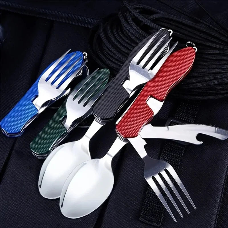 Ihomed 1 set foldable camping utensil-multi-functional knife, fork, spoon combo for outdoor activities camping picnic travel