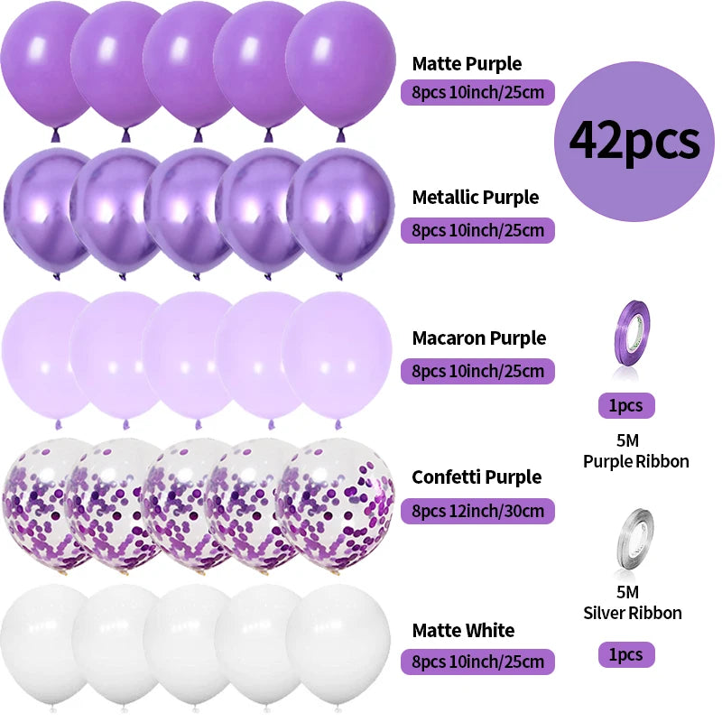 Ihomed 42pcs 12inch Purple Confetti Latex Balloons Happy Birthday Party Decorations Kids Boy Girl Adult Wedding Mermaid Globos Supplies