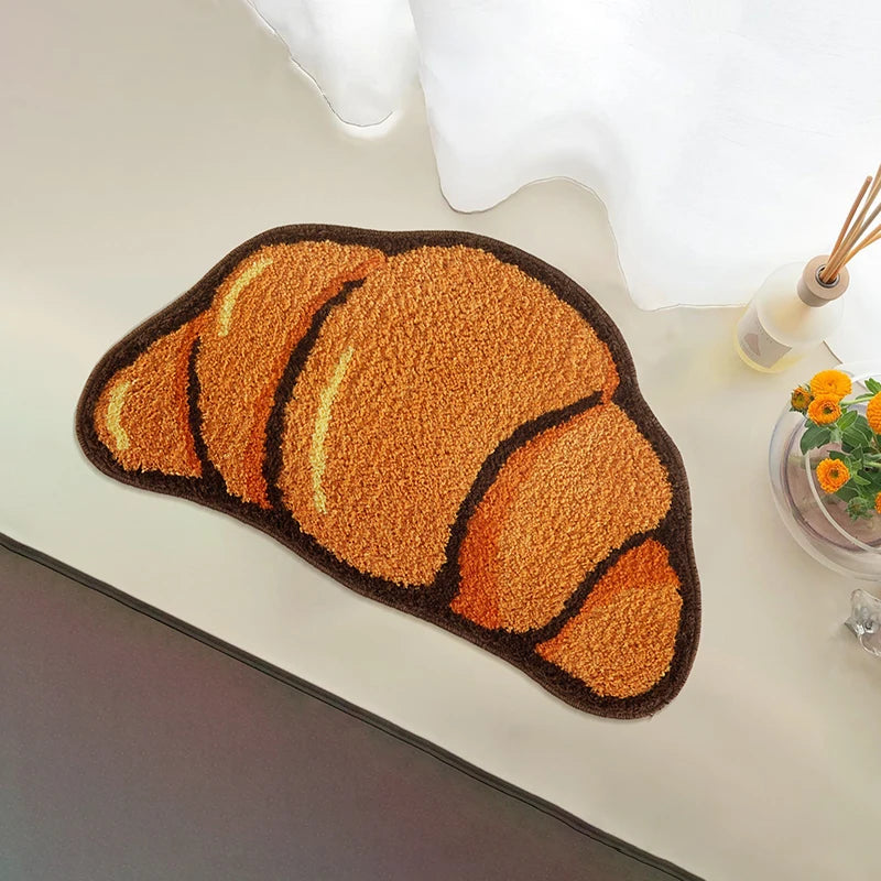 Ihomed Tufting Croissant Bathmat Soft Rug Fluffy Bread Bathroom Mat Bedroom Carpet Floor Safety Pad Aesthetic Home Room Warm Decor