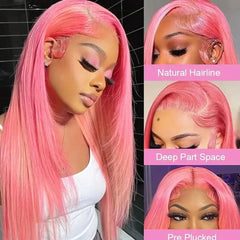 Ihomed 30 Inch Bone Straight Pink Lace Front Human Hair Wigs Brazilan 13x6 Hd Transparent Lace Frontal Wig 613 Colored Wigs For Women