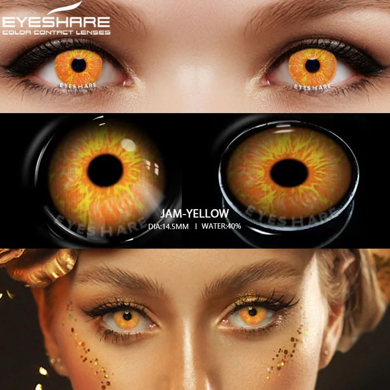 Ihomed 2Pcs Halloween Colorful Contacts Lenses Anime Cosplay Eyes Lens Blue Yellow Multicolored Lenses Yearly Beautiful Pupils