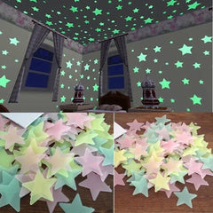 Ihomed 100pcs Fluorescent Glow in the Dark Stars Wall Stickers for Kids Rooms Decoration Livingroom Baby Bedroom Ceiling Home Decor