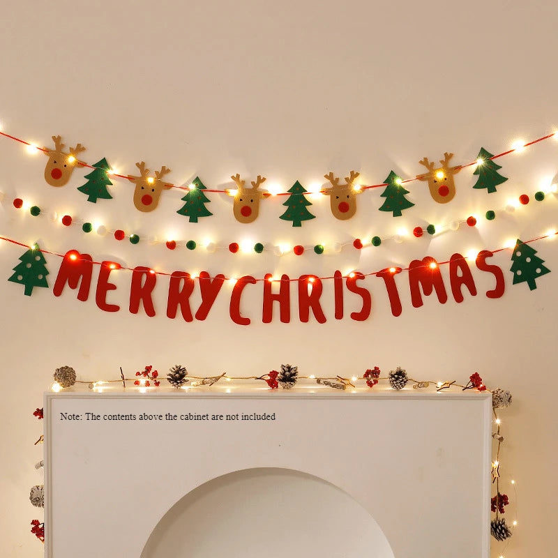 Ihomed DIY Handmade LED String Light Decorated Merry Christmas Holiday Hanging Home Room Background Pull Flag Banner Christmas Pendant