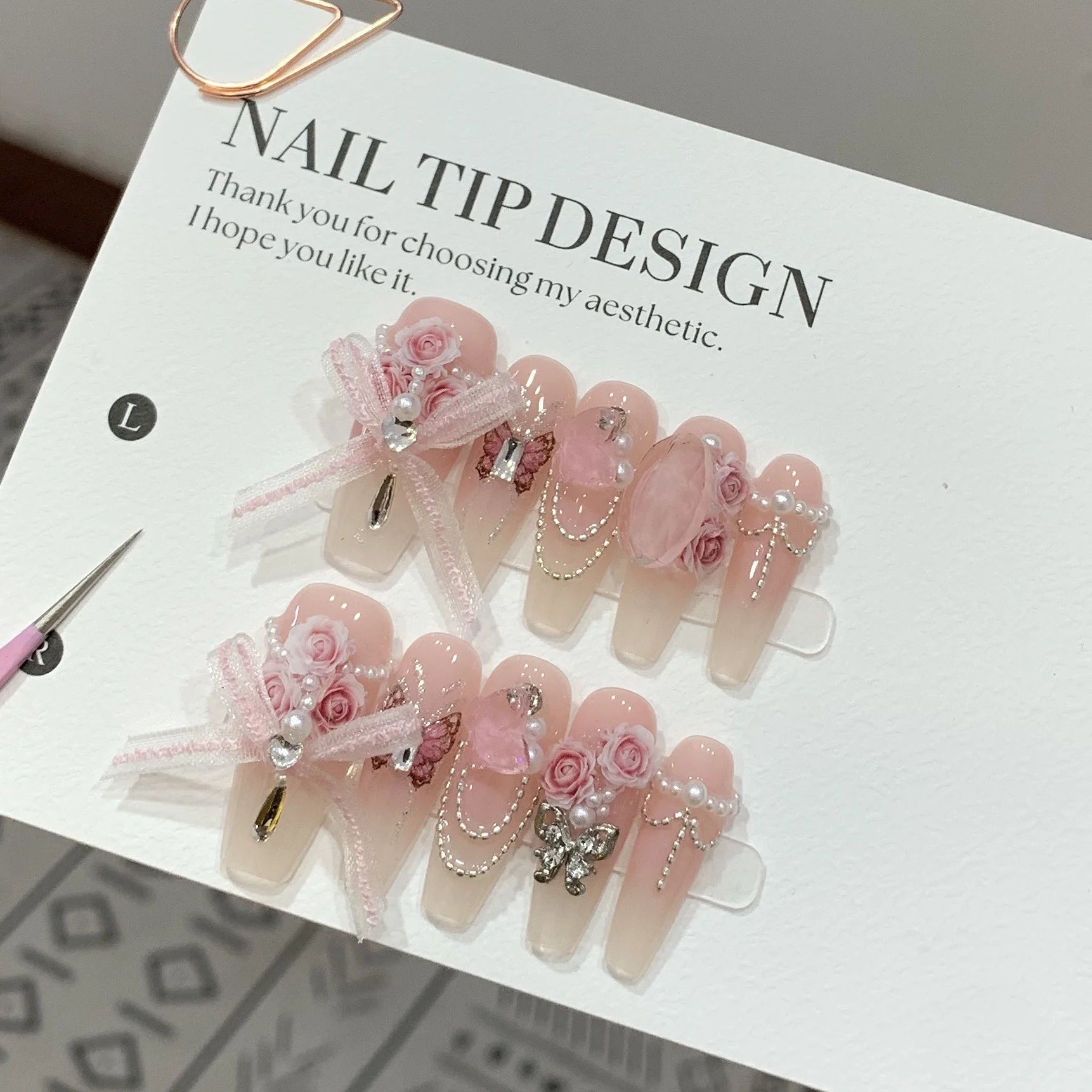 Ihomed 10Pcs Long Handmade Press on Nails Fake Nails with Moon Design Wearable Stick-on Nails False Nail Накладные Ногти Nail Art 네일팁