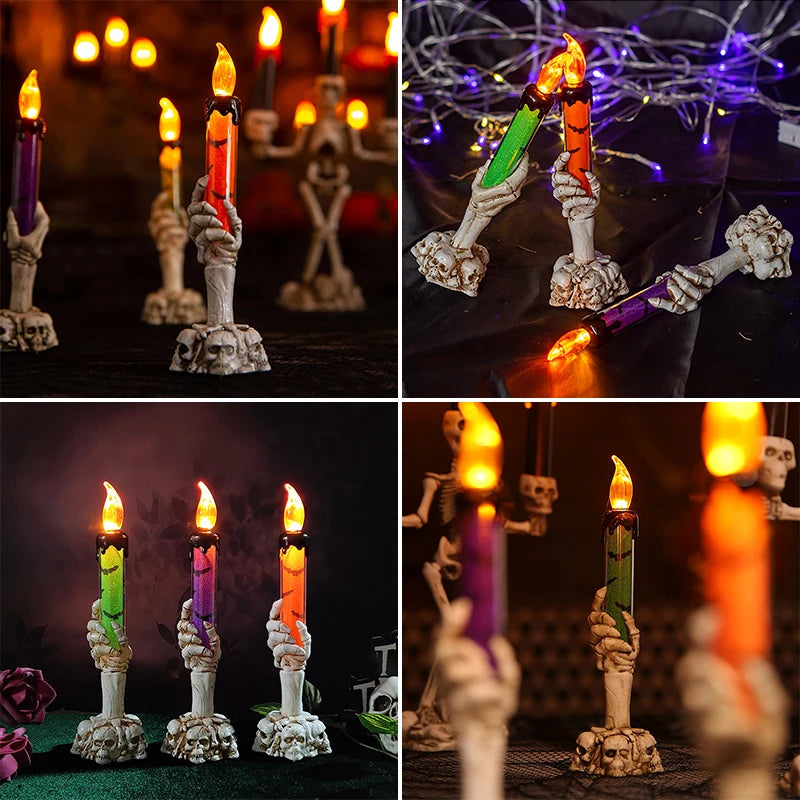 Ihomed Halloween Candles lights,Decorative Table Lamp,Skeleton Hand Lanterns, Halloween Ghost Lighting,for Party Haunted House Decor