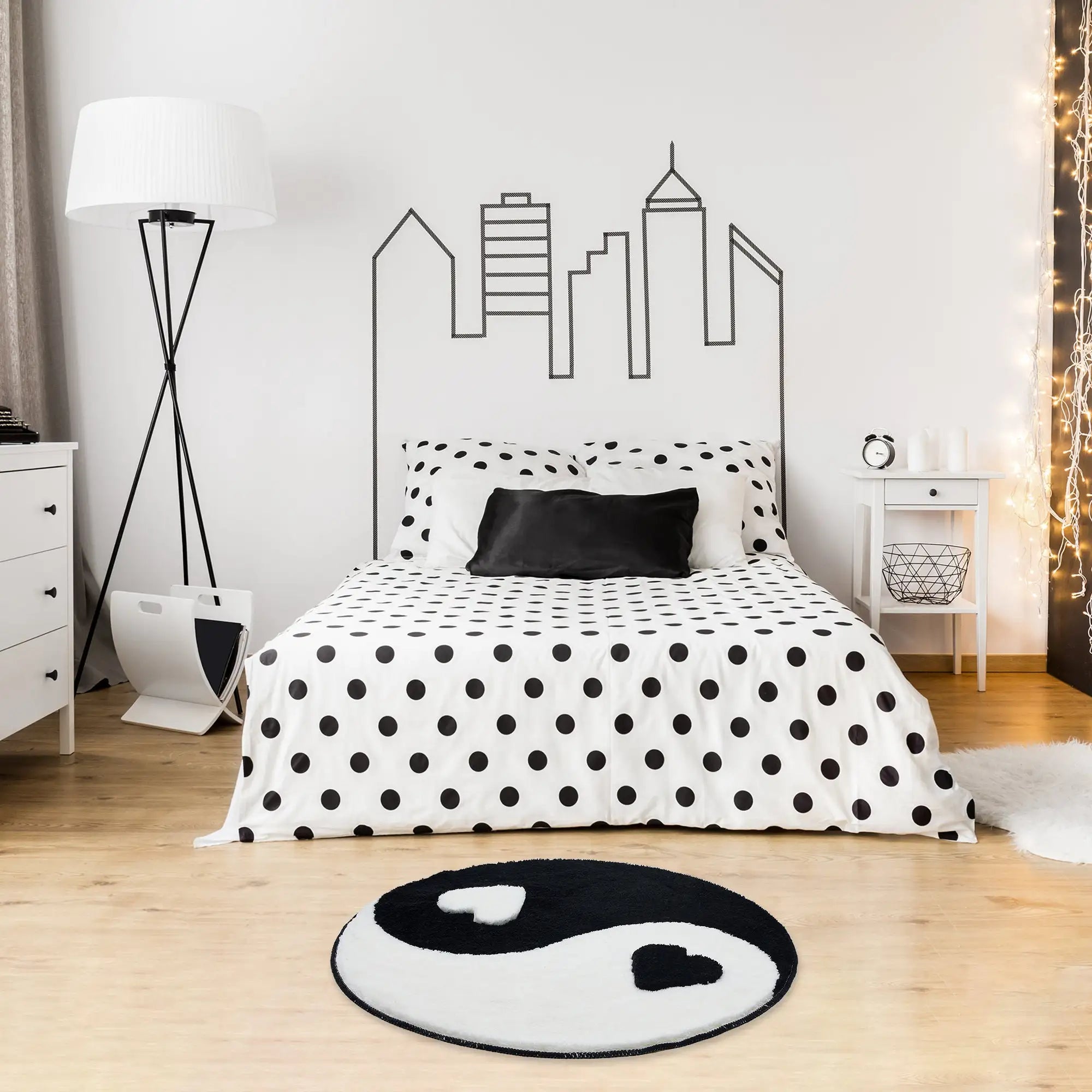 Ihomed Yin Yang Heart-shaped Floor Carpets for Living Room Bedroom non-slip Decor Carpet Soft Flannel Home Bedside Floor Play Rug