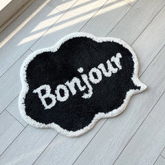 Ihomed Black and White Bonjour Letter Tufted Rug Soft Mat Water Absorbent Non-Slip Ins Hotsell Simple Bathroom Carpet Art Decorations