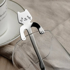 Ihomed 4pcs Stainless Steel Cute Cat Spoons Coffee Tea Ice Cream Teaspoons Spoon Dessert Snack Scoops Home Flatware Kitchen Accessories