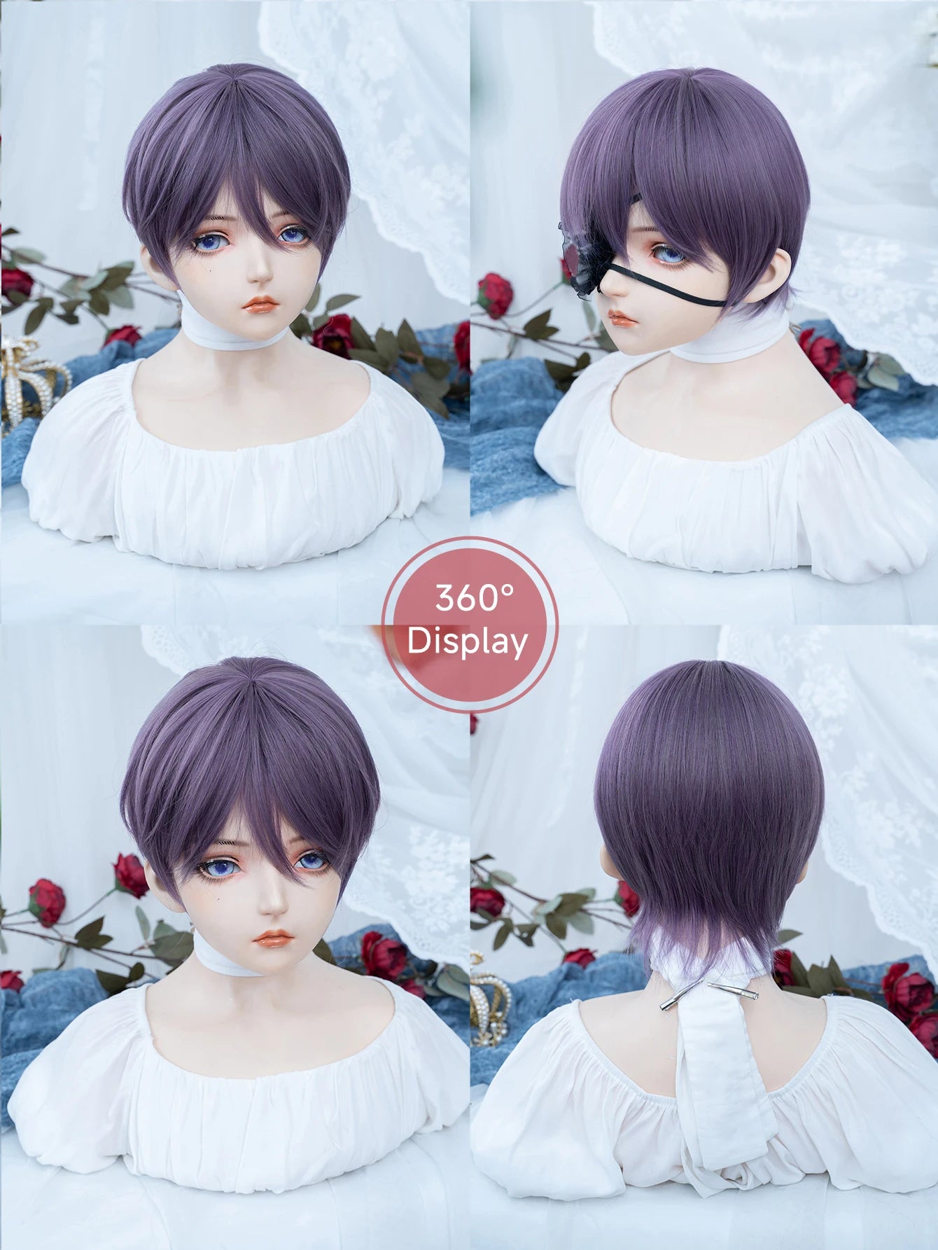 Ihomed 12Inch Purple Handsome Synthetic Wigs With Bang Short Straight Hair Wig For Man or Women Daily Use Cosplay Party Heat Resistant