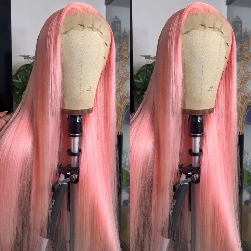 Ihomed 30 Inch Bone Straight Pink Lace Front Human Hair Wigs Brazilan 13x6 Hd Transparent Lace Frontal Wig 613 Colored Wigs For Women