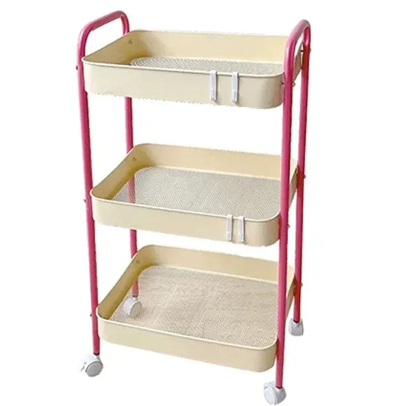 Ihomed 3 Layer Contrast Color Trolley Storage Shelf Multi-layer Movable Trolley Cosmetics Snack Storage Rack Bathroom Mobile Shelf Home