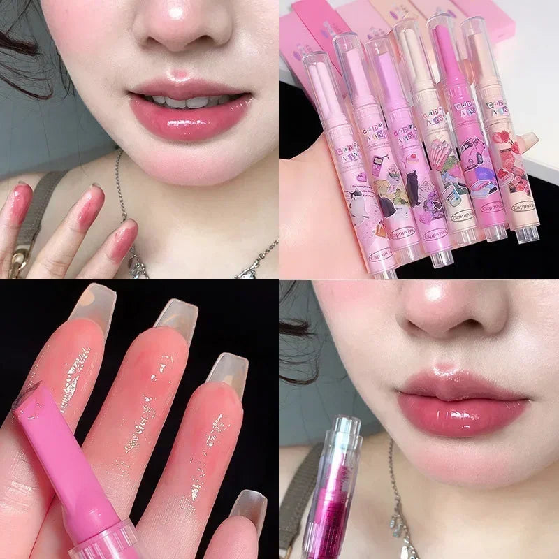 Ihomed Moisturising Lipstick Pen Waterproof Jelly Lip Glaze Mirror Water Lipstick Heart-shaped Lip Gloss Non-stick Cup Korean Cosmetic