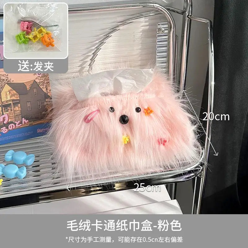 Ihomed Cute Long Hair Dog Tissue Bag Living Room Car Drawn Paper Box Bedroom Storage Bag High End Creative Tissue Box Kitchen Deco