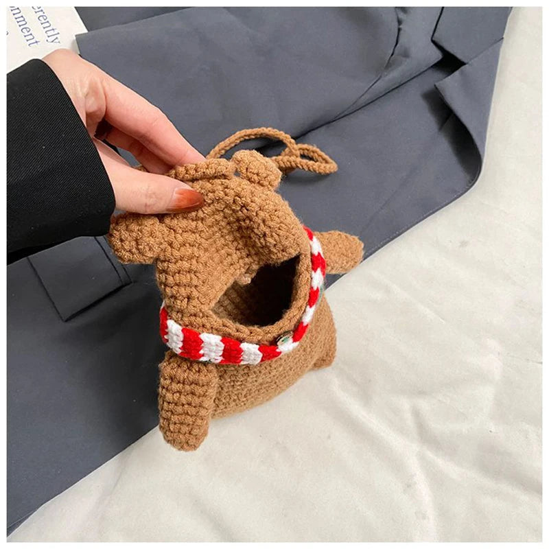 Ihomed Crochet Finished Bag Autumn Winter Cute Teddy Bear Handmade Knitted Coin Purse 2025 New Diagonal Cross Handmade Accessory Bag