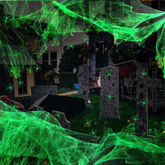 Ihomed Luminous Spider Web,Stretchy Artificial Cobweb with Fake Spiders,Halloween Decorations,Outdoor Horror Haunted House Decor Props