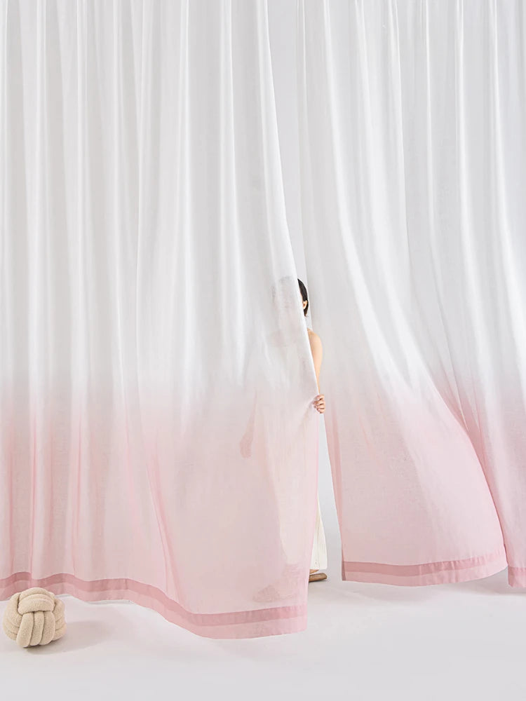 Ihomed Pink Gradient Girl Bedroom Gauze Curtains Cute Minimalist Light-transmitting Curtain Art Romantic Living Room Decorative Curtain