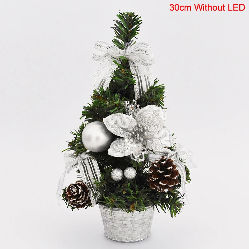 Ihomed 20/30cm Artificial Christmas Tree with LED Light Balls 2024 Christmas Decoration for Home 2025 New Year Gift Xmas Table Ornament