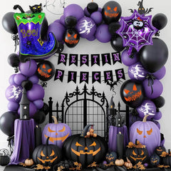 Ihomed Halloween Black /Purple Balloon Set Halloween Flag Raising Decoration Boy Girl Adult Woman Man Ghost Festival Party Decorations