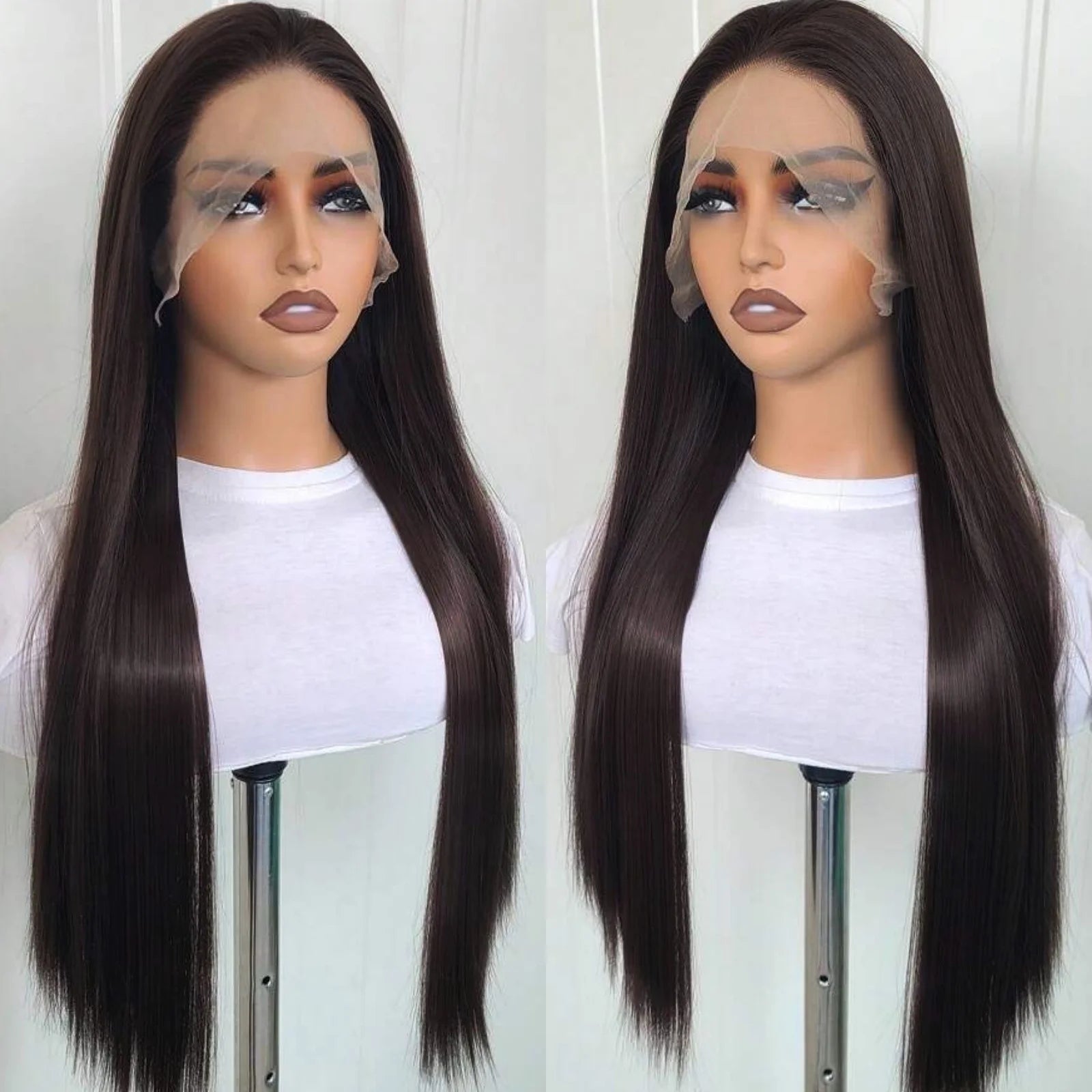 Ihomed Dark Brown Wig Long Straight Synthetic Lace Front Wig Glueless Chocolate Brown Hair Lace Frontal Natural Wigs for Women Brunette