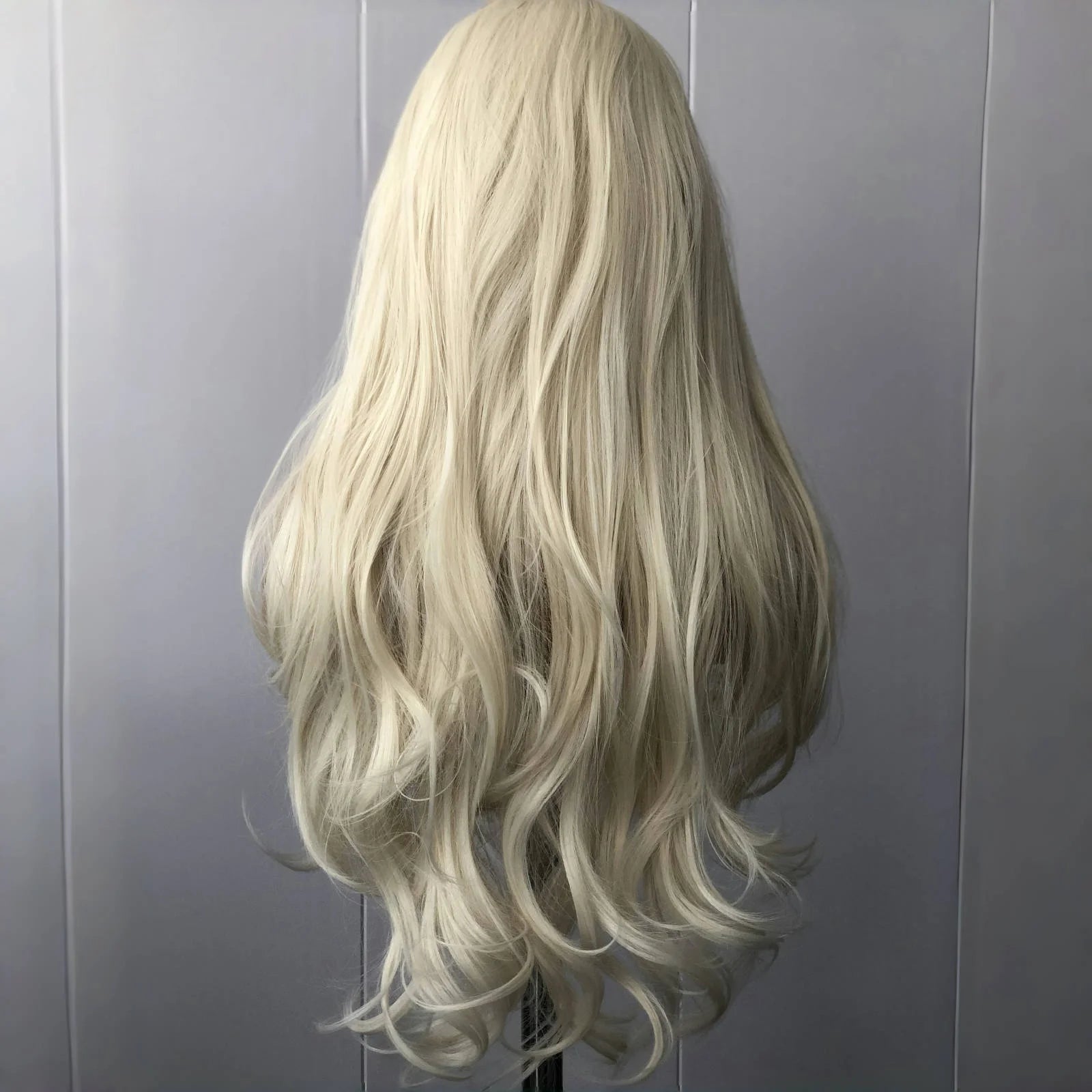 Ihomed Platinum Blonde Wig Long Curly Wavy Synthetic Lace Front Wig Natural Wave Colored Hair 13X4 Lace Frontal Wigs for Women Party