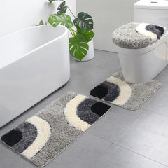 Ihomed 3 Pcs Set Bathroom Rug Curved Lattice Non-Slip Extra Absorbent Toilet Bath Foot Mats Sets Soft Home Washable Carpets