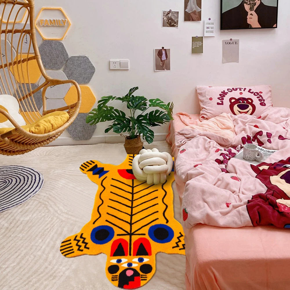 Ihomed Art Carpet Irregular Shape Tiger Animal Pattern Living Room Rug Fluffy Non Slip Bedroom Lounge Sofa Coffee Table Mat Customized